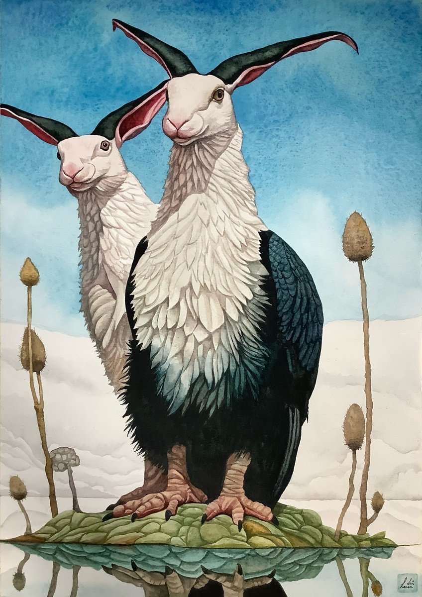 Surrealistic Animal Watercolour By Lisa Lennon, 11 X 17", Undiscovered Rabbits, Original Artwork