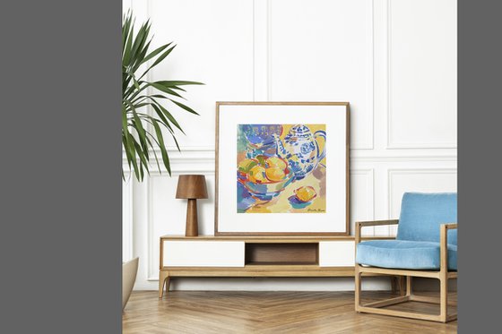 Still Life with Blue Teapot and Lemons