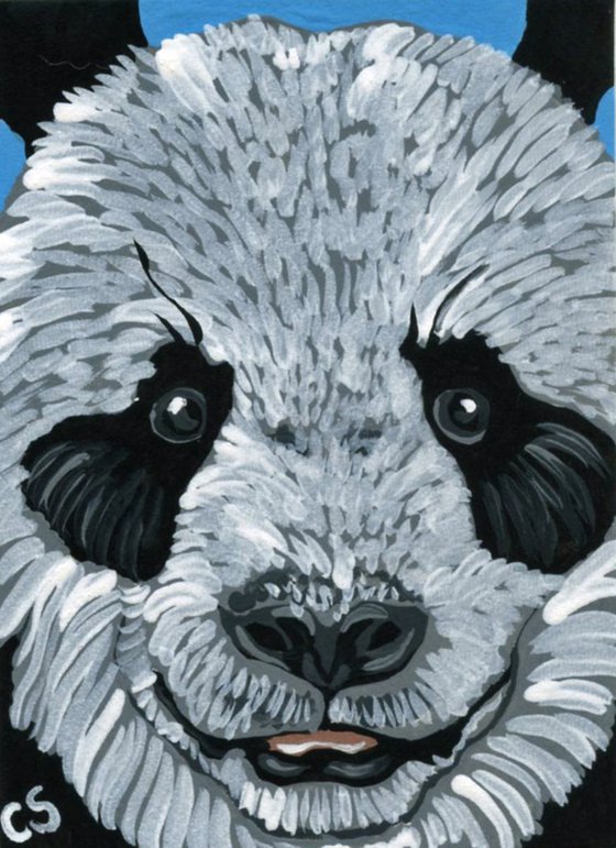 ACEO ATC Original Painting Panda Bear Wildlife Art-Carla Smale