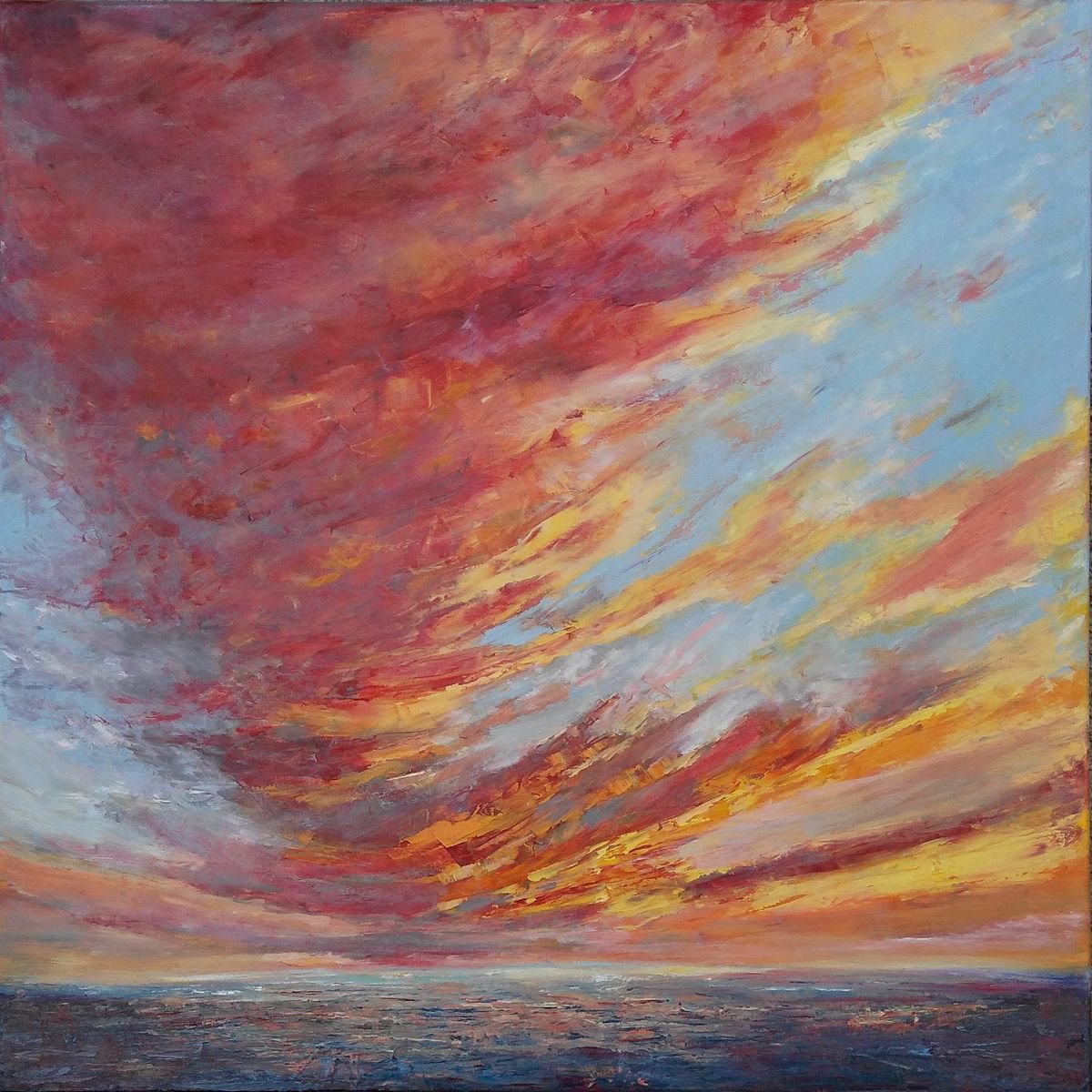 PASSIONATELY, 80x80cm, dramatic skies sunset landscape by Emilia Milcheva