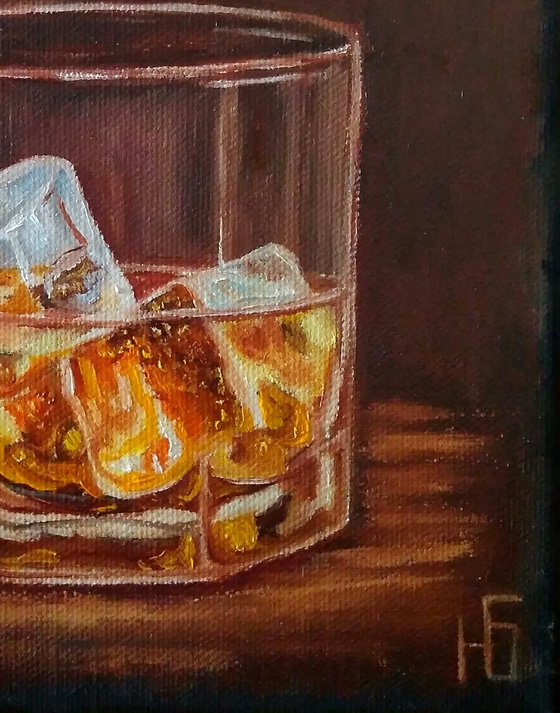 Ice and whiskey, Whiskey Painting Bourbon Original Art Ice Wall Art Cocktail Artwork