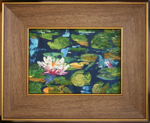 Water lilies  /  famed /  From my a series of mini works LANDSCAPE /  ORIGINAL PAINTING by Salana Art Gallery