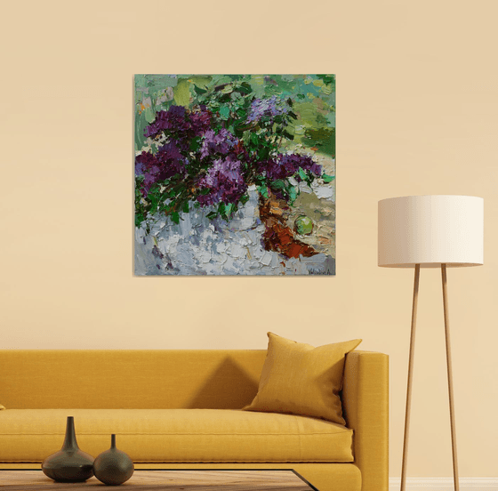 Lilacs still life impasto painting