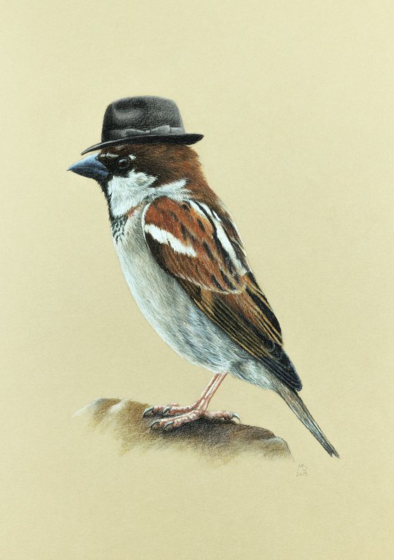 Original pastel drawing "Mr. Sparrow"