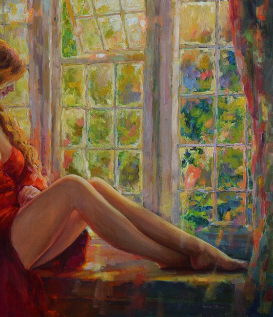 At the window, summer