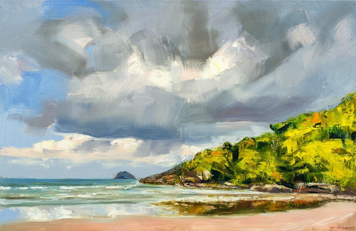 Expressive Landscape Oil Painting By Edel Alonso Bello, 20 X 13, Peruibe Beach, Original Artwork