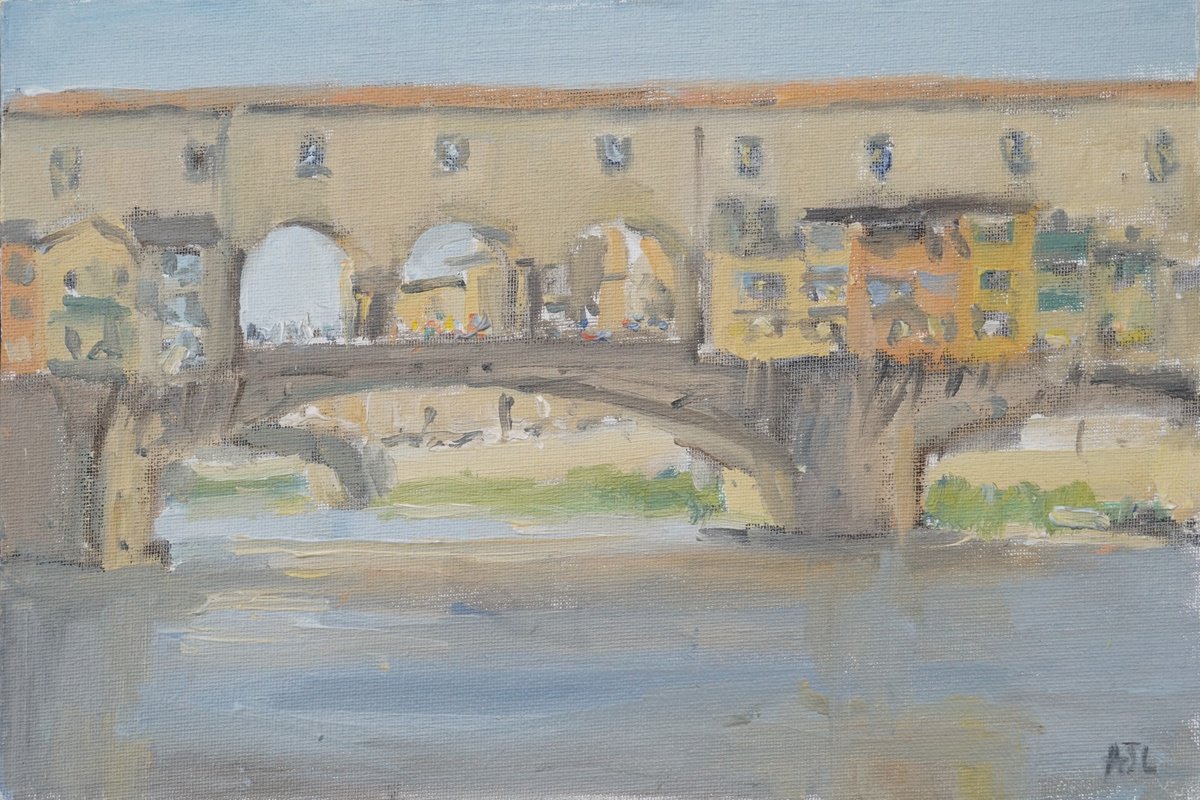 Impressionistic Landscape Oil Painting By Alex James Long, 12 X 8, The Ponte Vecchio, Florence, Original Artwork