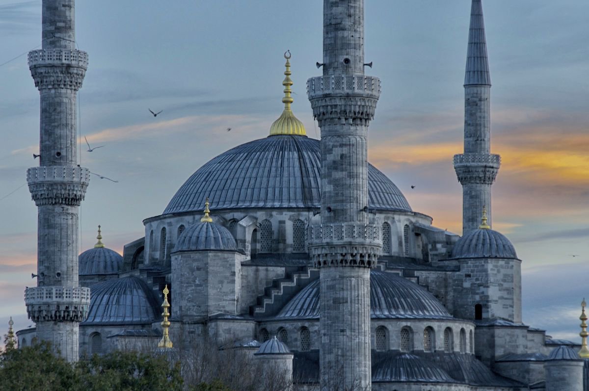 Photorealistic Cityscapes Photograph By Marc Ehrenbold, 40 X 30", Blue Mosque At Sunset, Original Artwork