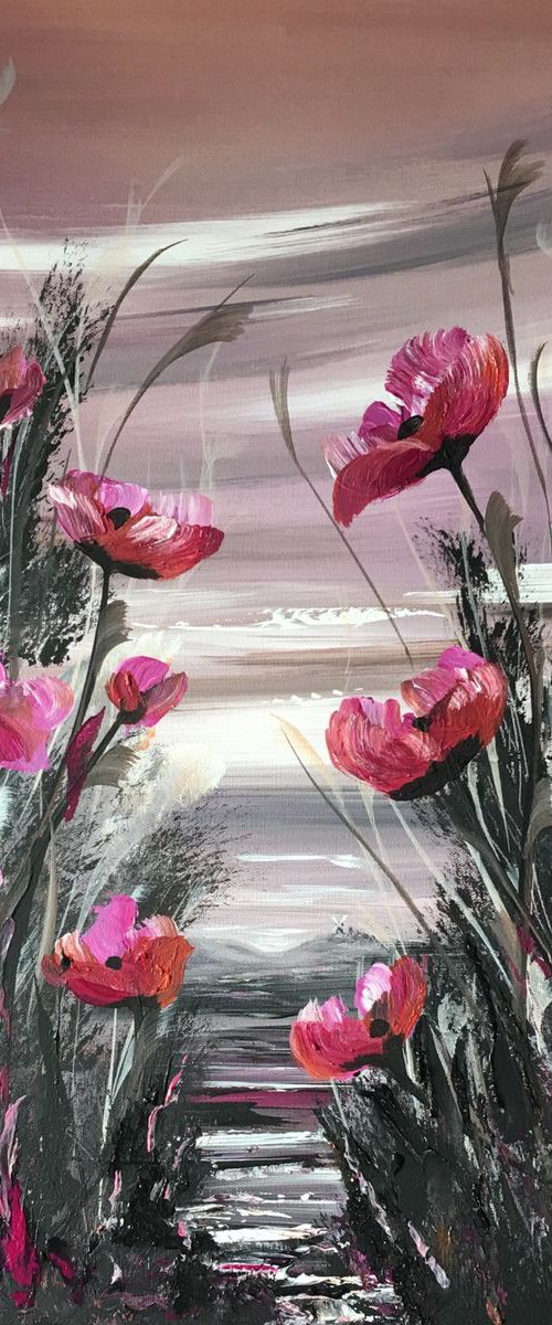 Magenta and orange poppies by Marja Brown
