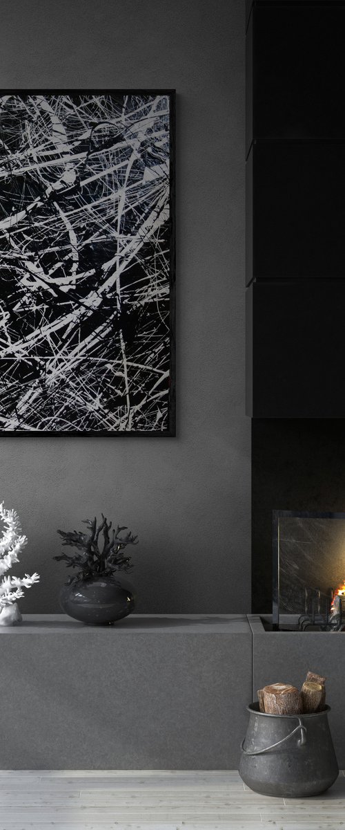 Scatter Brain Squared 150cm x 150cm Black White Textured Abstract Art by Franko