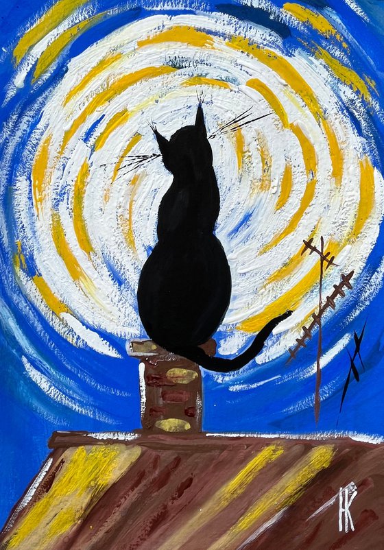 Cat Moon Lover Painting