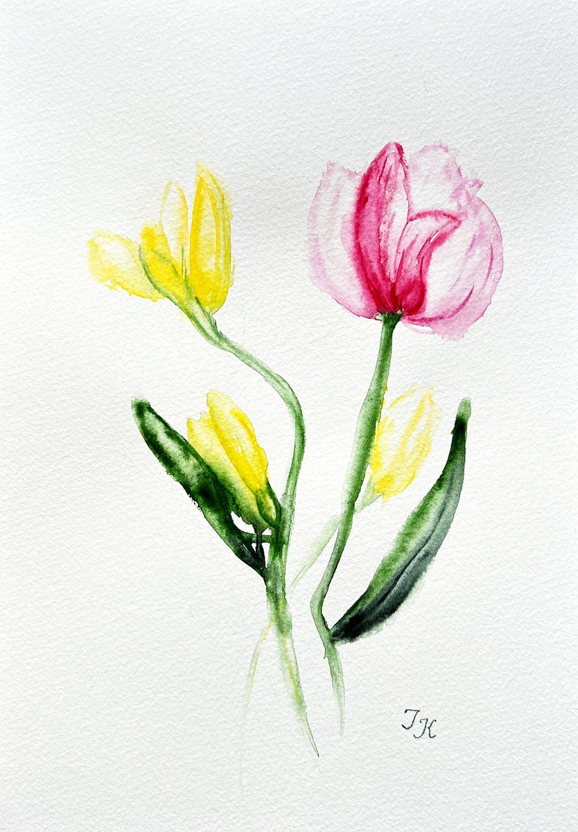 Organic Botanical Watercolour By Tetiana Kovalova, 7 X 11", Bouquet Of Flowers, Original Artwork