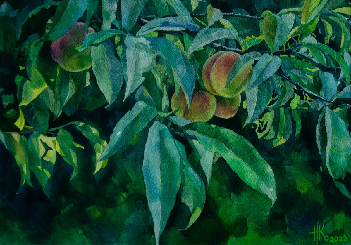Impressionistic Botanical Painting By Zhanna Kondratenko, 16 X 12", Peach Tree, Original Artwork