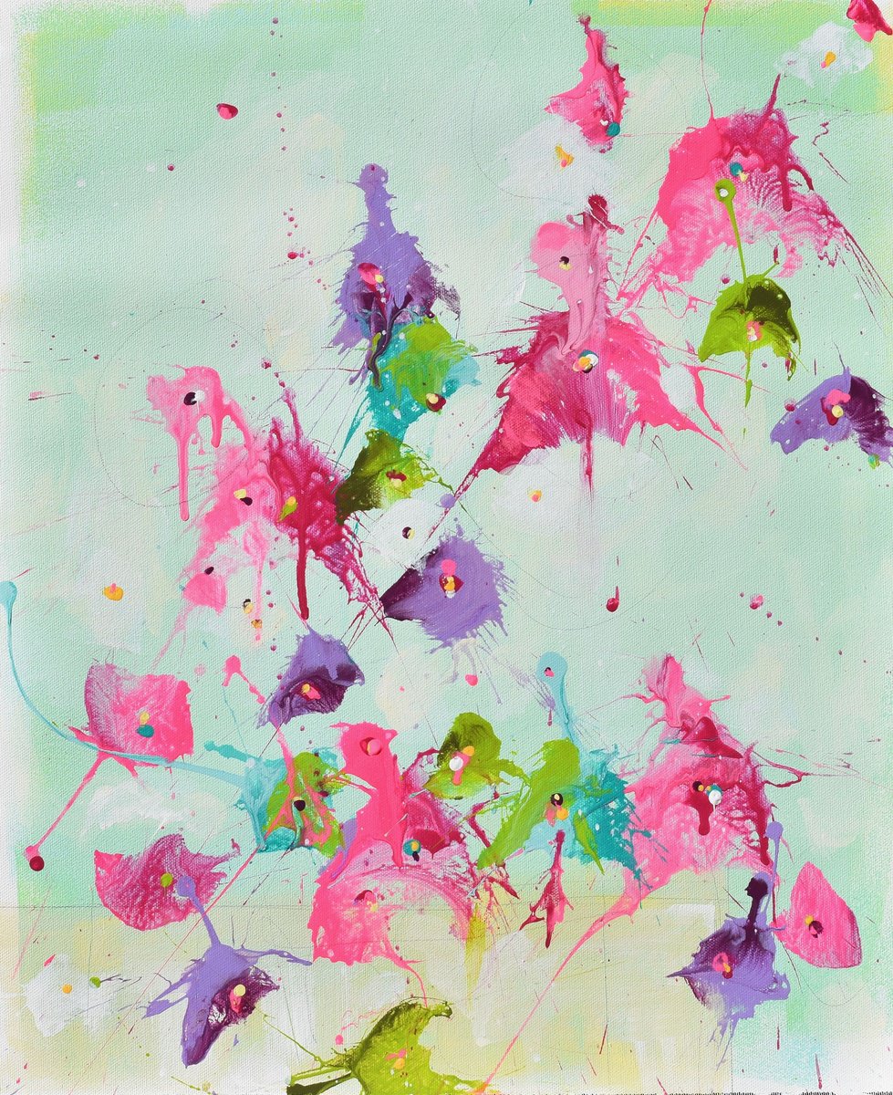 Abstract Landscape Painting By Cynthia Ligeros, 16 X 20, Flowers Of Renewal, Original Artwork