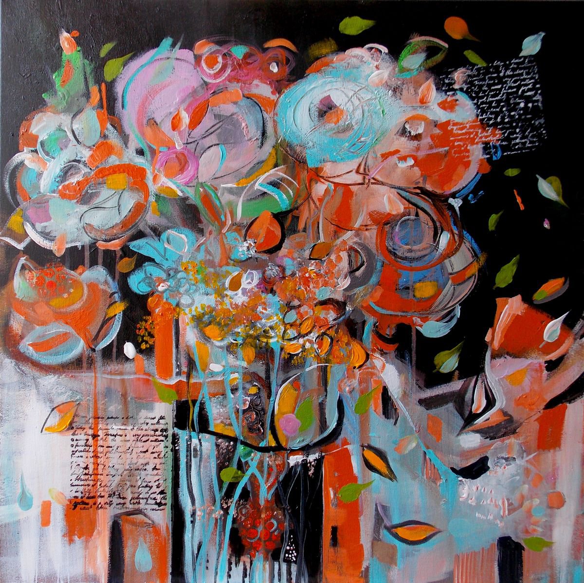 Organic Still Life Acrylic Painting By Maria Paunova, 24 X 24", Flowers For Her, Original Artwork