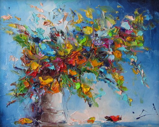 wild flowers 3, Oil Painting, Free Shipping