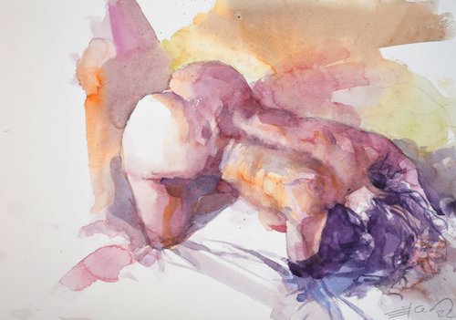 Nude on bed by Goran Žigolić Watercolors