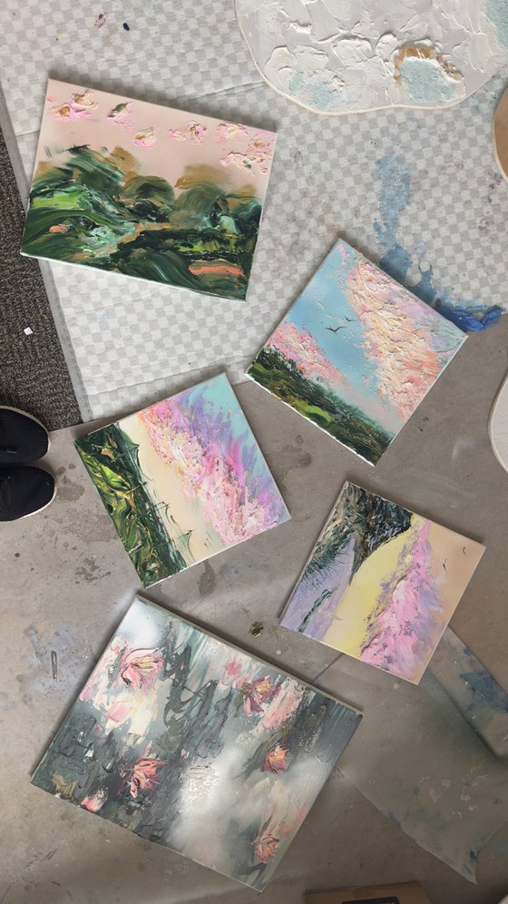 Rainbow clouds sunset 30x30cm