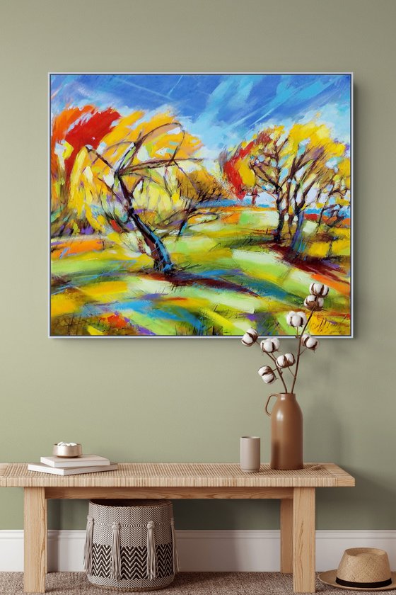 Abstract apple trees on a bright