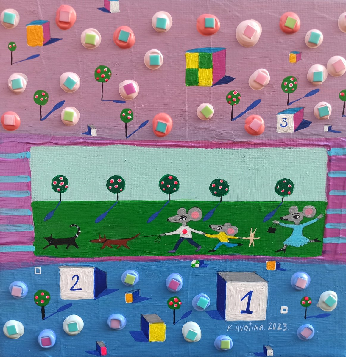 Impressionistic Animal Acrylic Painting By Katrina Avotina, 8 X 8", Don