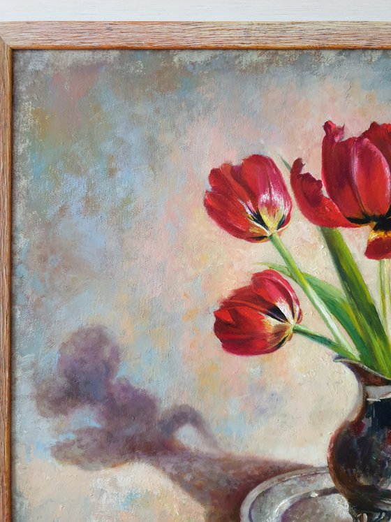 Tulips in a beautiful vase.