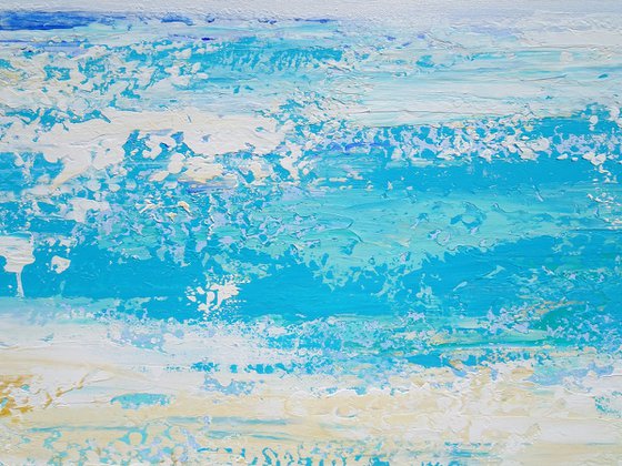 WIND AND WATER. Abstract Blue Ocean Waves Acrylic Painting on Canvas, Contemporary Seascape, Coastal Art