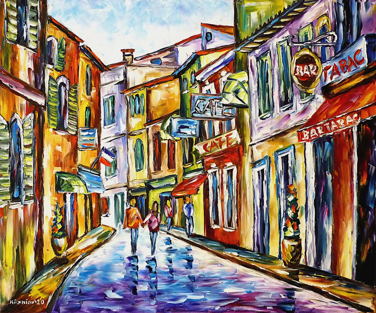 Expressive Cityscapes Oil Painting By Mirek Kuzniar, 24 X 20", Arles, City Scenery, Original Artwork