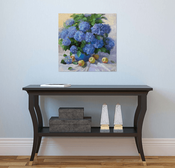 Blue Hydrangeas with Apples