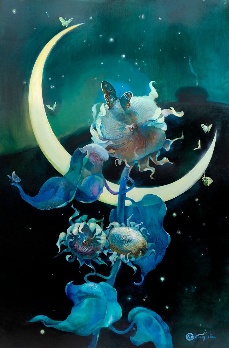 Impressionistic Landscape Oil Painting By Anastasiia Grygorieva, 31 X 47, Ukrainian Night.flight Of Soul, Original Artwork