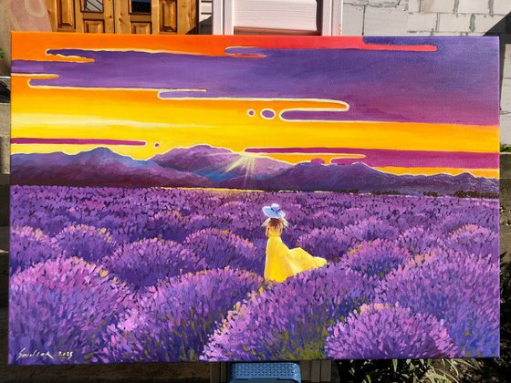 Lonely woman in lavender field