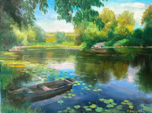 Landscape with a boat by Valentina Andrukhova