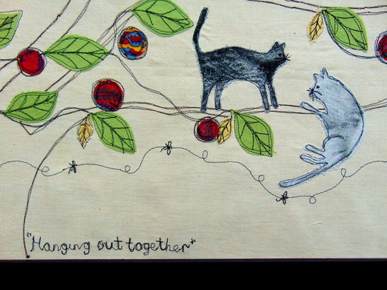 "Hanging out Together" - textile collage