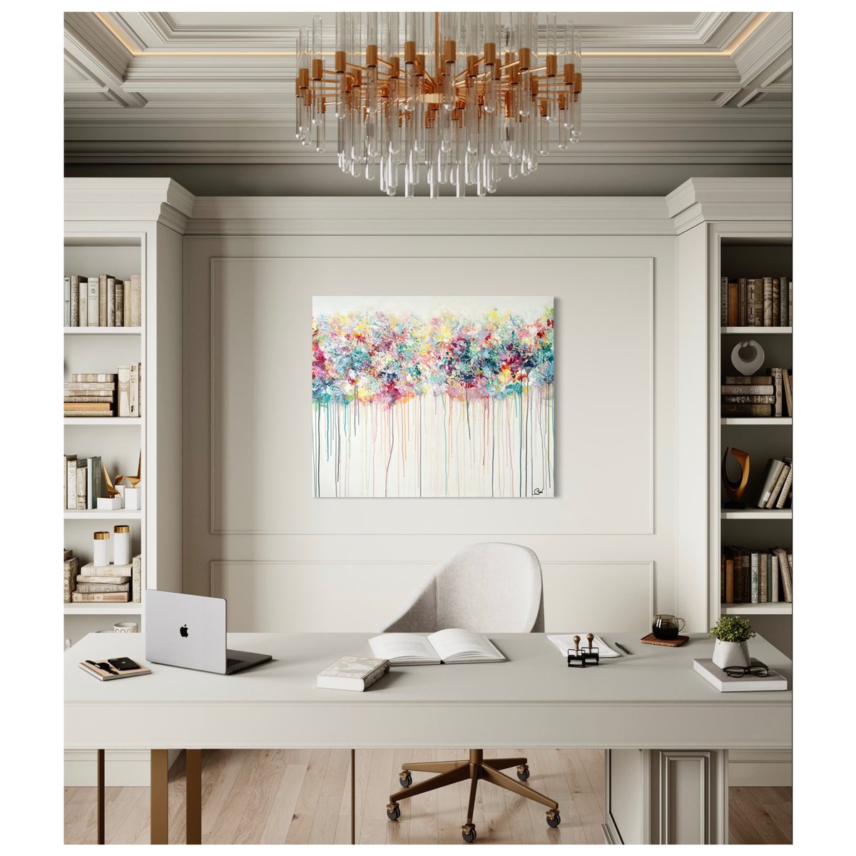 Abstract Acrylic Painting By Maria Esmar, 47 X 39", Summer Fields, Original Artwork