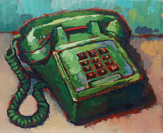 Retro - old telephone (24x30cm, oil painting, ready to hang)