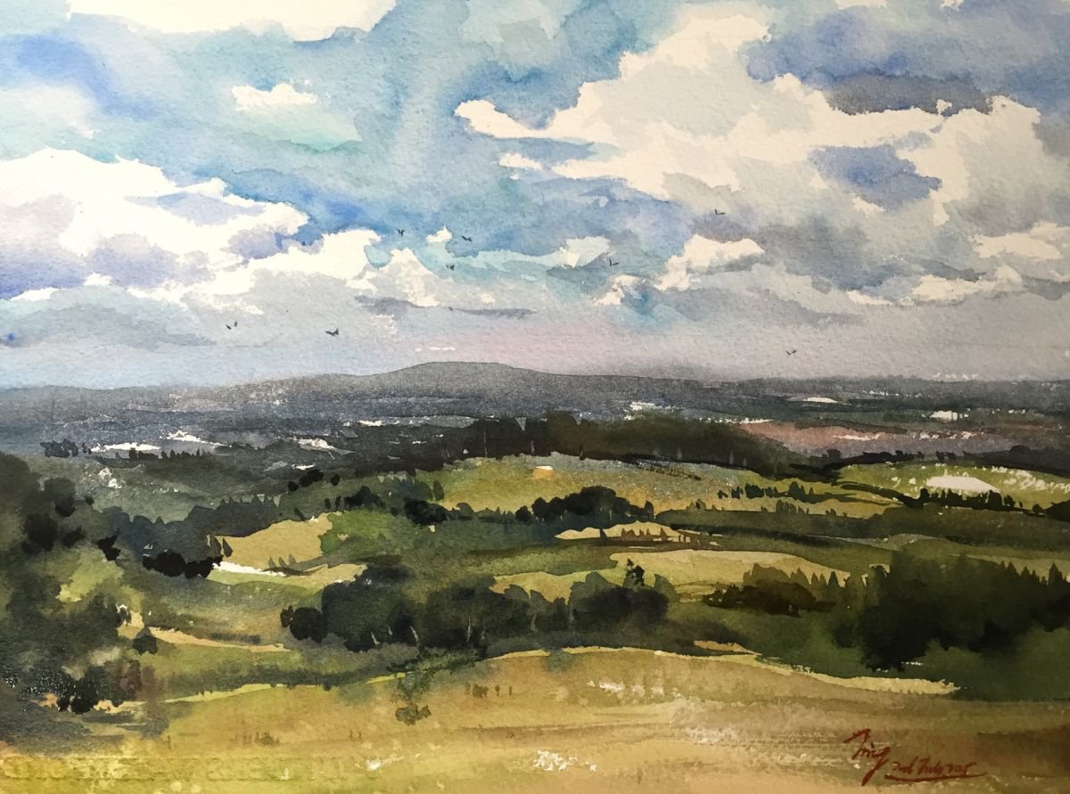 Impressionistic Landscape Watercolour By Jing Chen, 15 X 11, Summer 8, Original Artwork