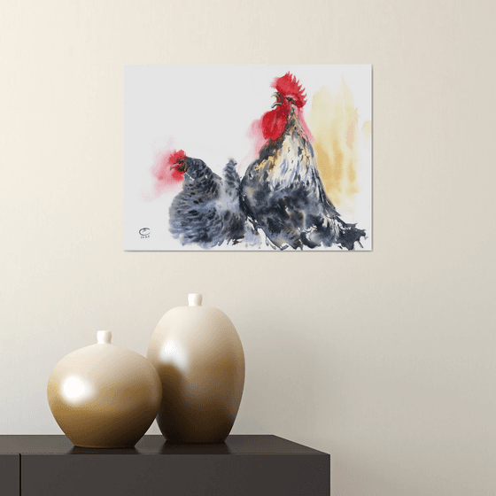 Rooster and hen.