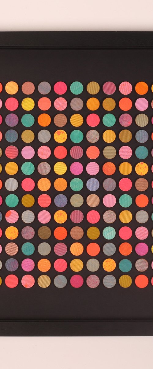 169 dots Collage painting on Black by Amelia Coward