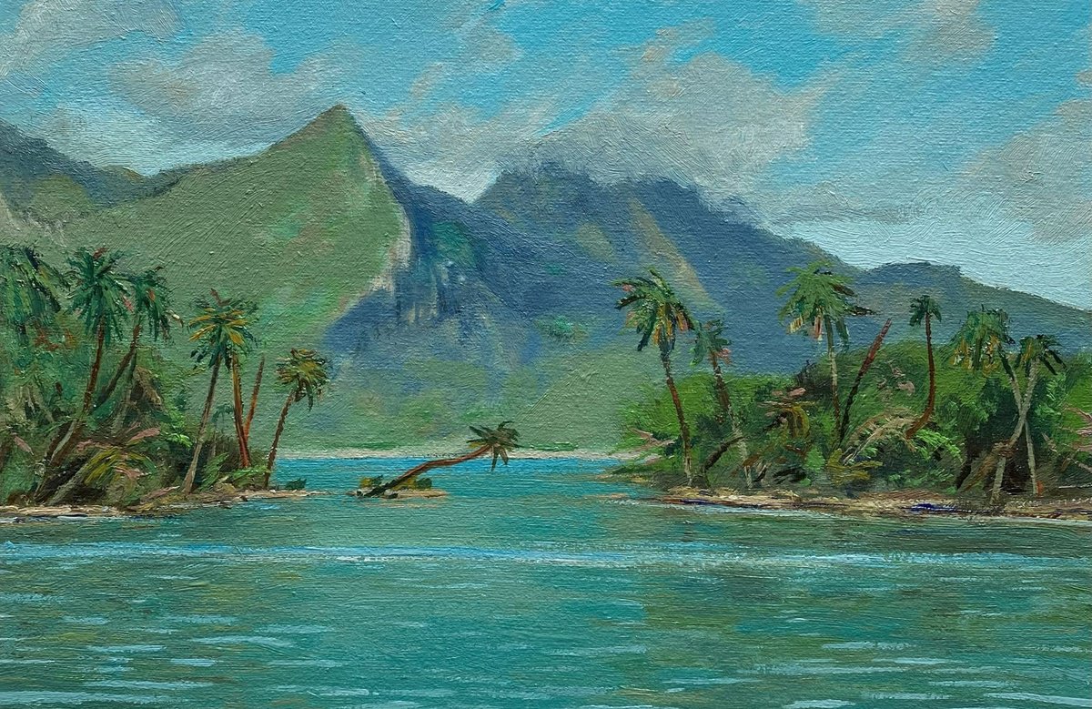 Impressionistic Landscape Oil Painting By Bohdan Vykhrenko, 12 X 8, Tropical Landscape, Original Artwork