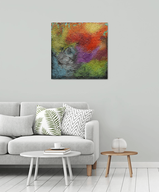 Large Abstract Heavy Textured Painting, Modern Mixed Media Art