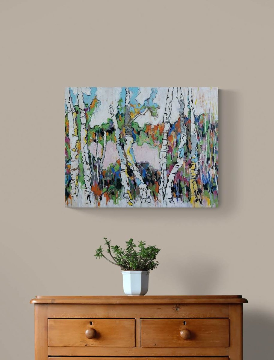 Expressive Botanical Oil Painting By Cinzia Busto, 20 X 16, Alberi Erti Fiduciosi Che Arriveri? L