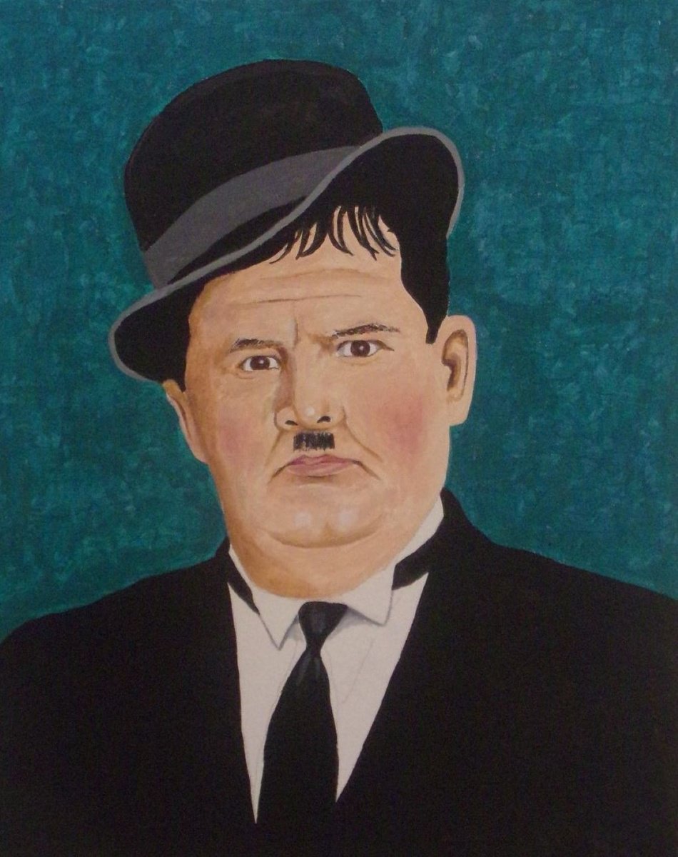 Photorealistic Portrait Acrylic Painting By Andrew Sabori, 16 X 20, Oliver Hardy, Original Artwork