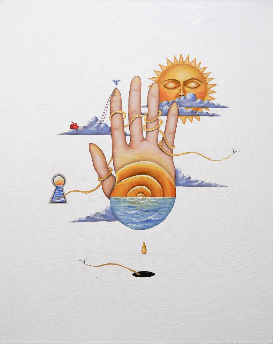 Surrealistic Landscape Oil Painting By Eve Devore, 16 X 20, The Golden Thread Ii, Original Artwork