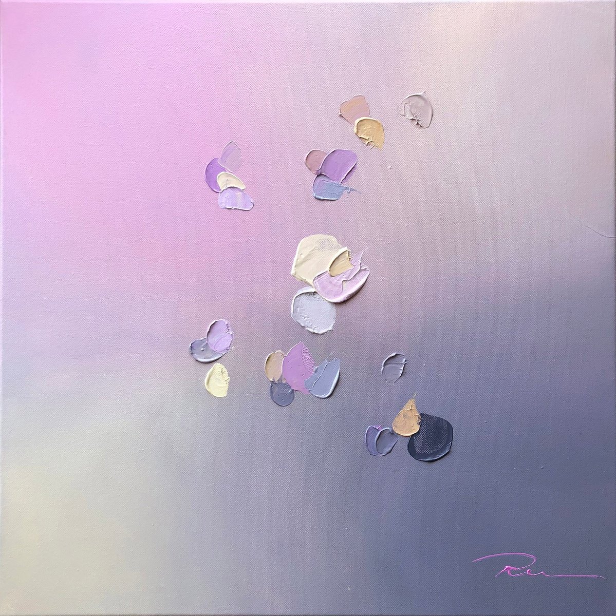 Abstract Botanical Acrylic Painting By Indie Ru, 28 X 28, Pastel Pink Petals, Original Artwork