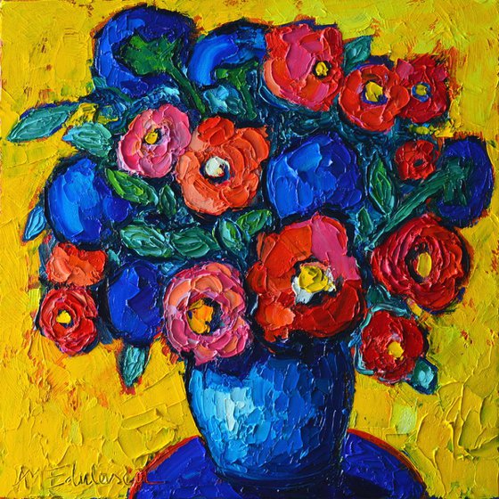 POPPIES, ANEMONES AND BLUE FLOWERS