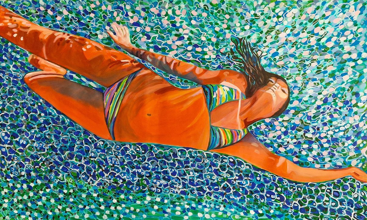 Urban And Pop Portrait Acrylic Painting By Alexandra Djokic, 50 X 30, Underwater, Original Artwork