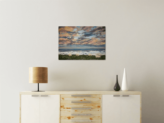 English pastoral. Sunset. Big original pastel painting. Sunset in England travel bright colors impressionism decor home nature