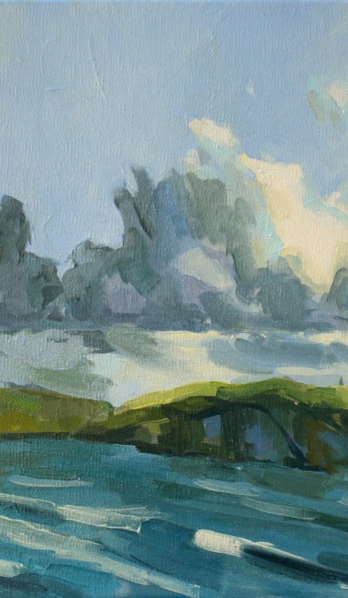 Oil sketch of storm approaching Daymer bay, Cornwall by Katharine Rowe