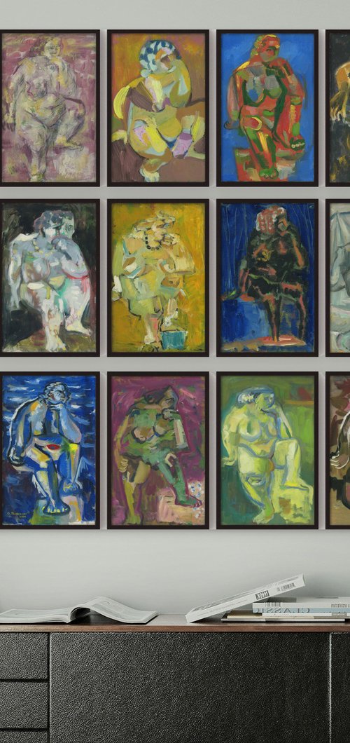 Nude paintings original art set by Gabriel Prundeanu