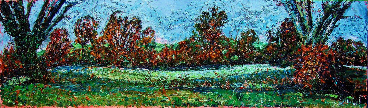 Impressionistic Landscape Oil Painting By Richard Meyer, 38 X 11", Three Seasons, Autumn, Original Artwork