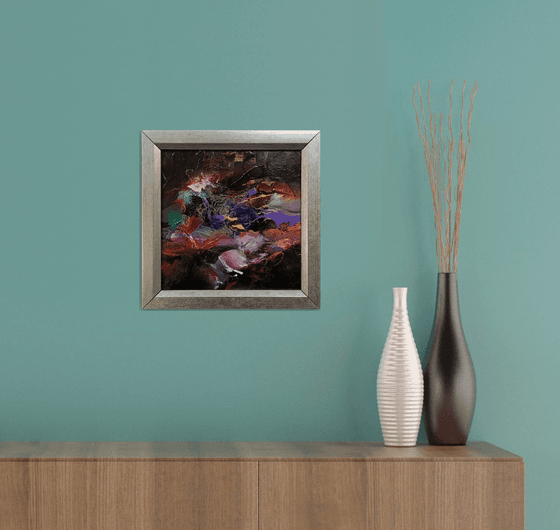 Small size framed oneiric enigmatic abstract painting by master O Kloska